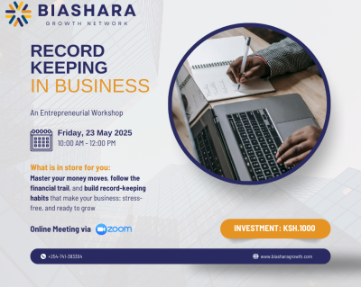 Poster for Record Keeping Training Promgram for Kenyan Entrepreneurs on May 23 2025